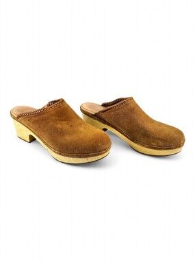 Frye And Co. Suede Wooden Clogs Mules Size 11 Brown